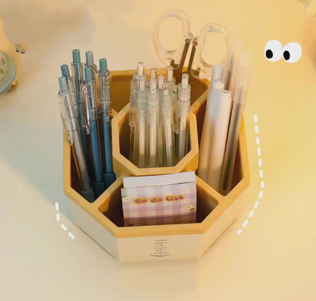 Khay nhựa tiện ích 4 ngăn, lục giác để bàn, đựng đồ, khay nhựa 4 ngăn, đựng bút, đồ dùng đa năng