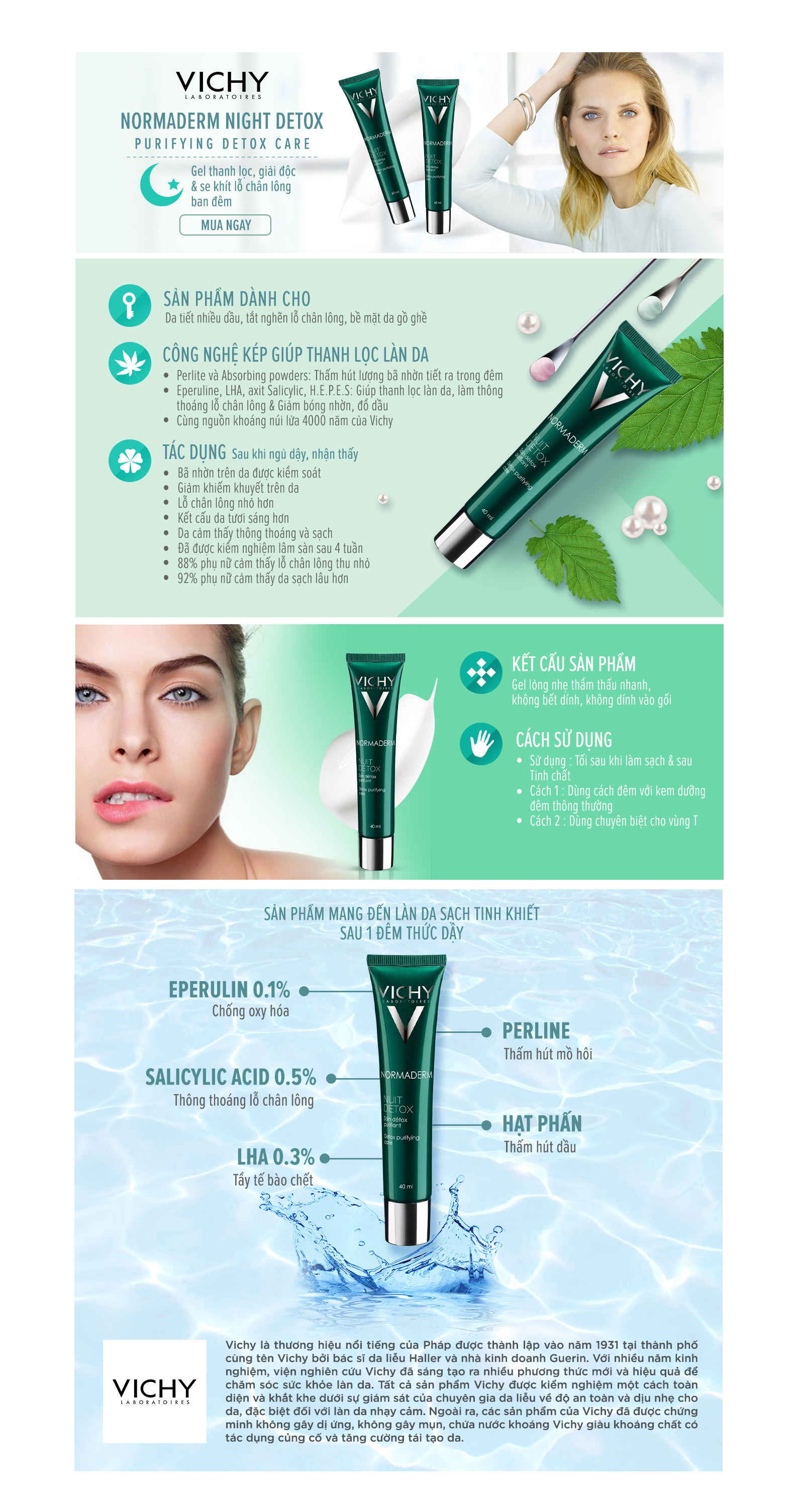Gel Se Khít Lỗ Chân Lông, Giải Độc, Thanh Lọc Ban Đêm Vichy Normaderm Night Detox 100758060 - 40ml