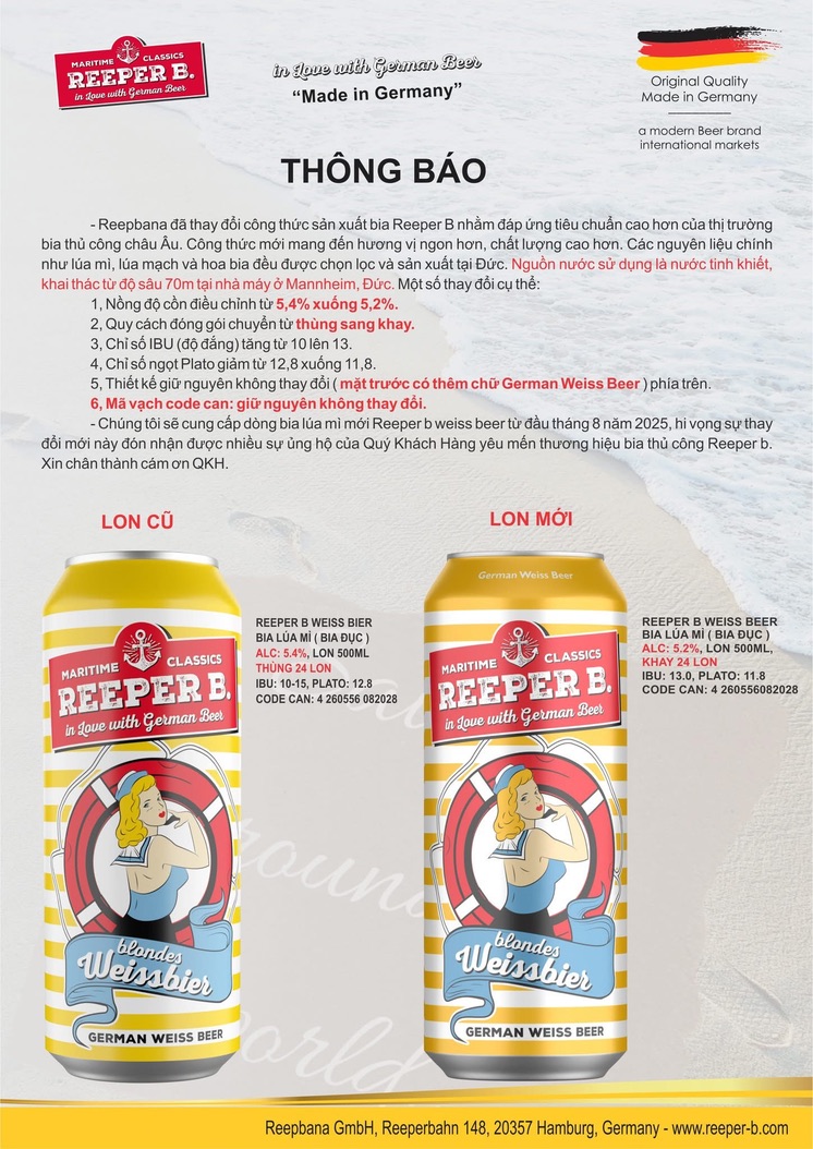 Bia Reeper B. Weissbier 5.4% 500ml (bia lúa mì)