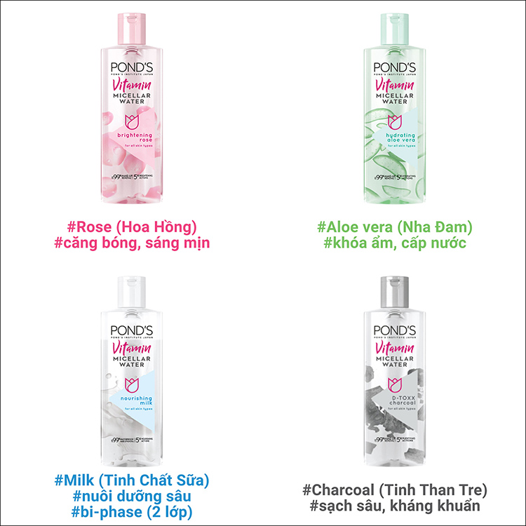 Nước Tẩy Trang Vitamin Và Tinh Than Tre Sạch Sâu  Pond's Micellar Water