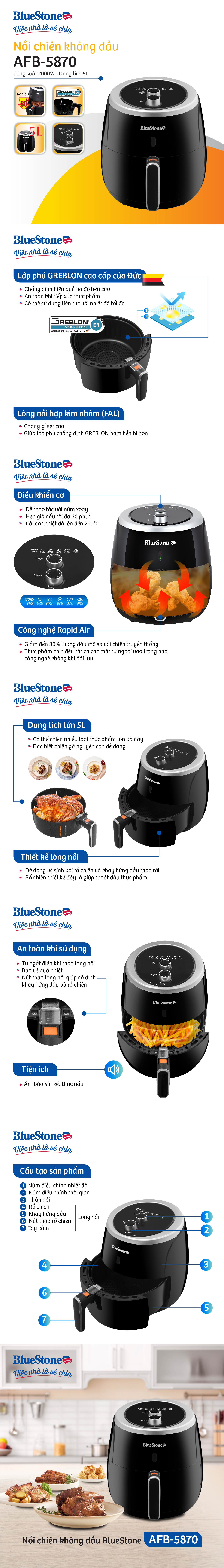 Nồi Chiên Không Dầu Bluestone AFB-5870 (5L) - Hàng Chính Hãng