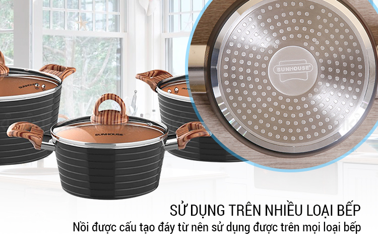 Bộ Nồi Ceramic Đáy Từ Sunhouse SHG2003MCA - Đồng