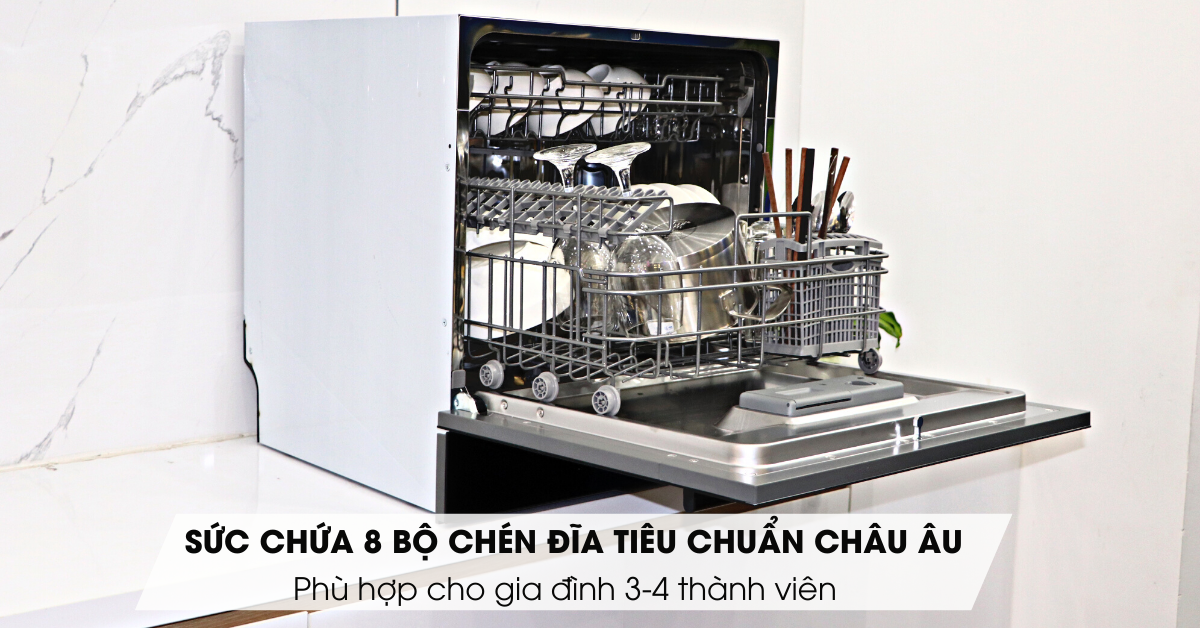 máy rửa chén mini Ecalite EDW-UF6080BL rửa 8 bộ