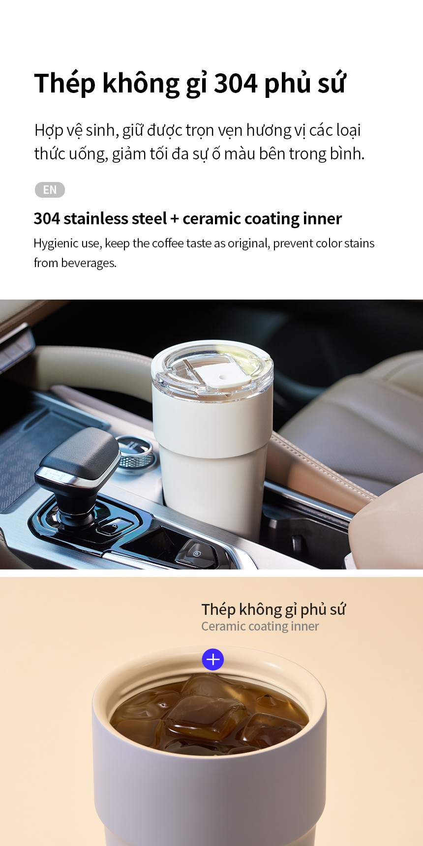 Ly Giữ Nhiệt Locknlock LocknLock LHC4416 710ml, LHC4419 900ml Thép Phủ Sứ, Hàng Chính Hãng, Kèm Ống Hút - JoyMall