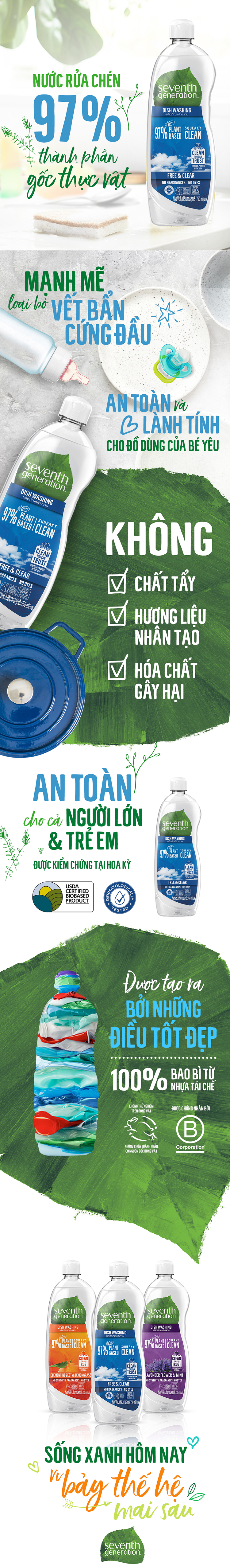 Combo 2 Nước Rửa Chén Seventh Generation Free&Clear (750ml)