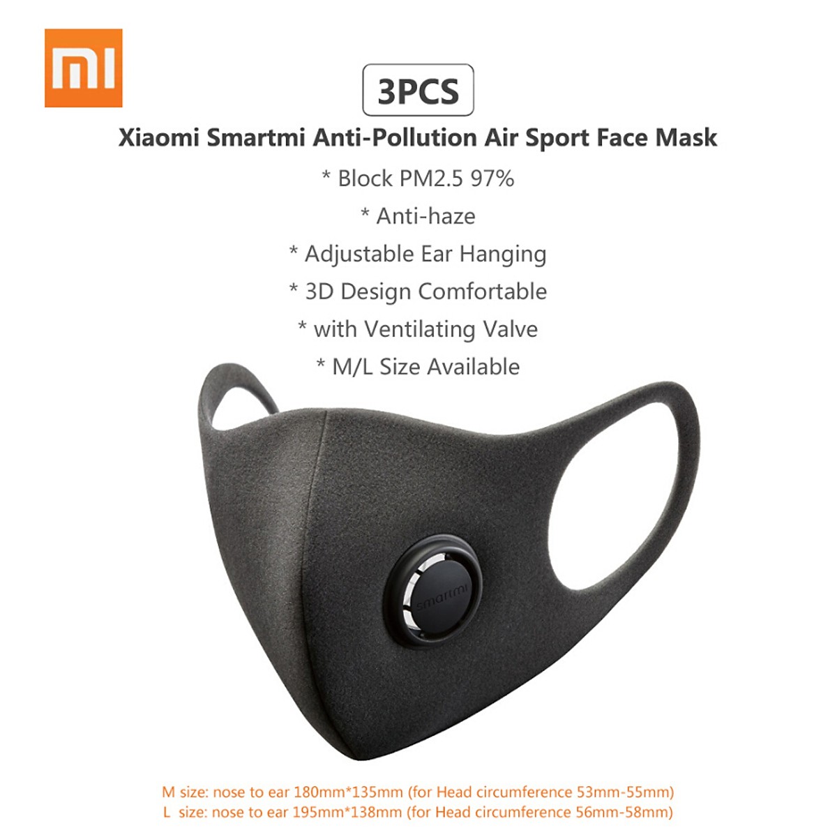 3PCS Xiaomi Smartmi Anti-Pollution Air Sport Face Mask Respirators Block PM2.5 Haze Anti-haze Adjustable Ear Hanging 3D Design Com 3PCS Xiaomi Smartmi Anti-Pollution Air Sport Face Mask Respirators Block PM2.5 Haze Anti-haze Adjustable Ear Hanging 3D Design Com