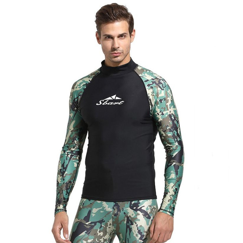 Men'S Split Long Sleeve Camouflage Wetsuit 2 Piece Set SpandexSwim Diving Surf Snorkeling Set