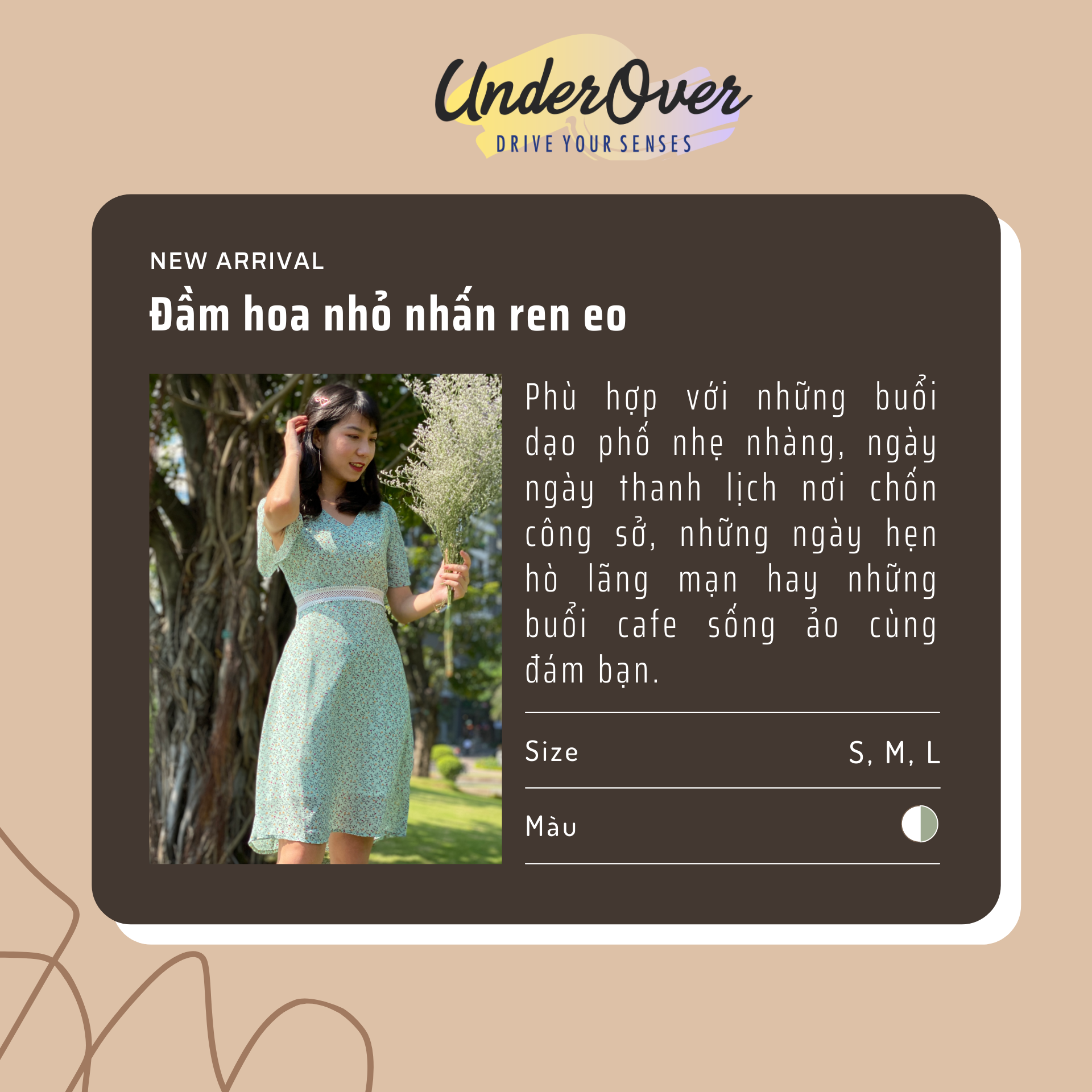 Đầm hoa nhỏ nhấn ren eo - UnderOver