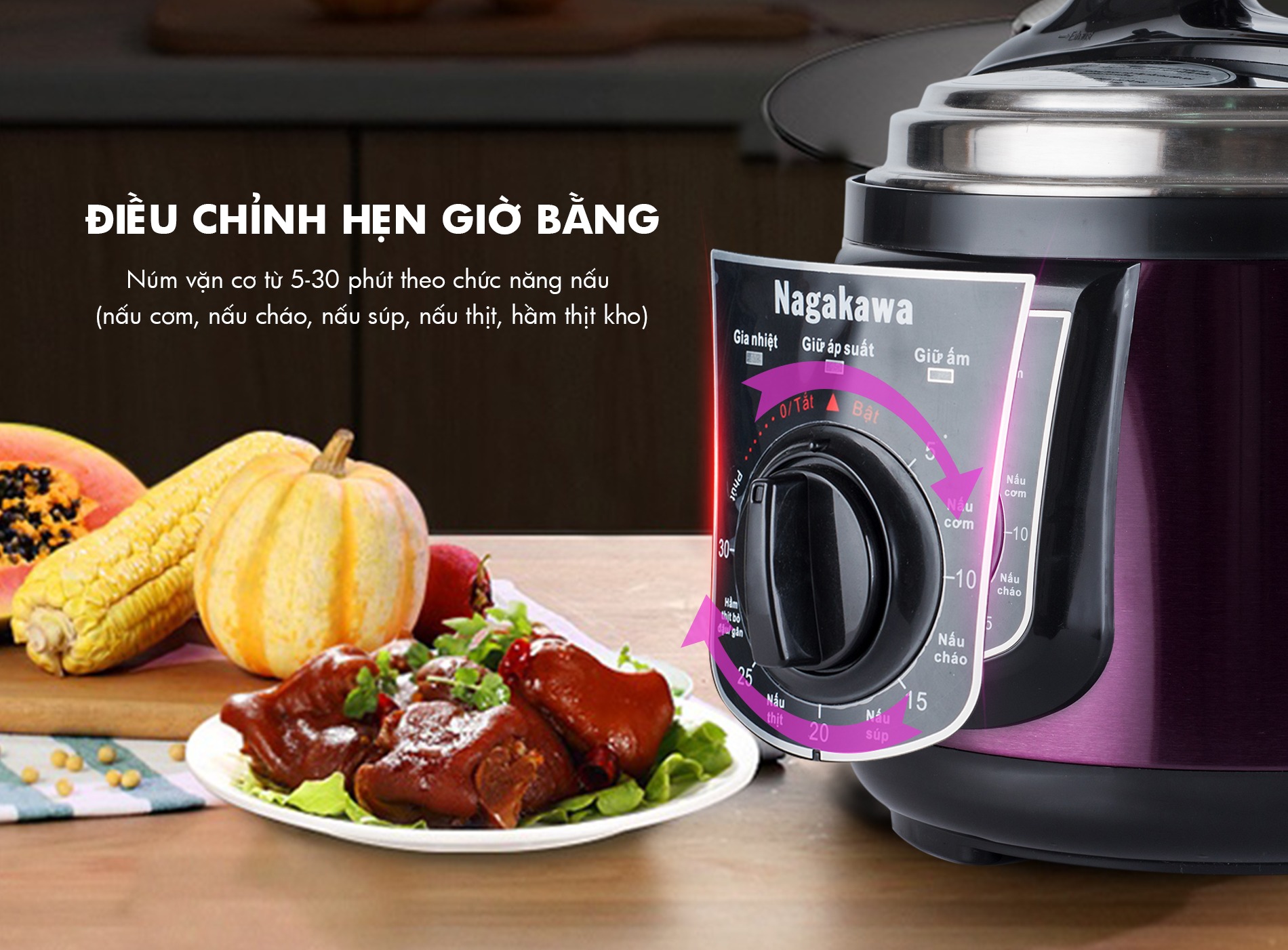 Nồi Áp Suất Đa Năng Nagakawa NAG0203 (5.0 Lít) - Hàng Chính Hãng