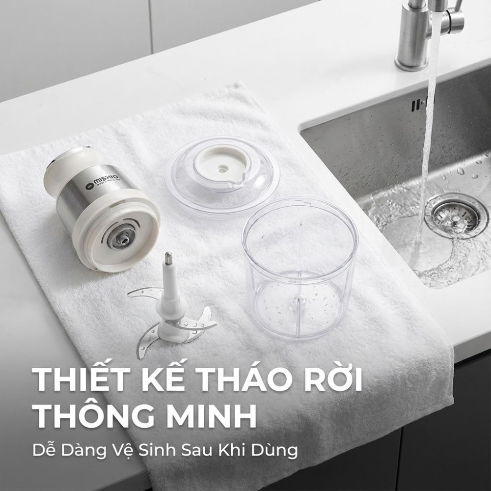 Máy Xay Mini Mishio MK389 - Dung Tích 0.8L, Xay Đồ Ăn Dặm, Gia Vị, Đồ Khô, Công Suất 250W Mạnh Mẽ - Hàng chính hãng
