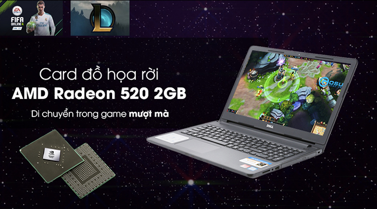 Laptop Dell Inspiron - N3576 C5I3133W-Black Core i3-7020U 4GB 1T AMD R7 520 2GB 15.6