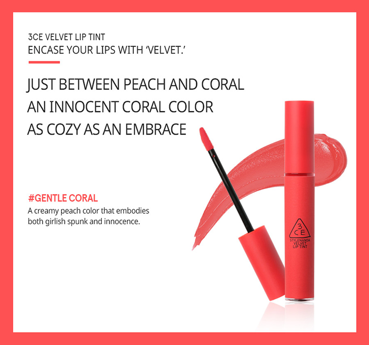 Son Kem Lì 3CE Velvet Lip Tint - Gently Coral Hồng Cam San Hô