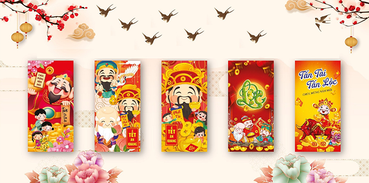 Xấp 10 Bao Lì Xì Chúc Mừng Năm Mới Mẫu Thần Tài