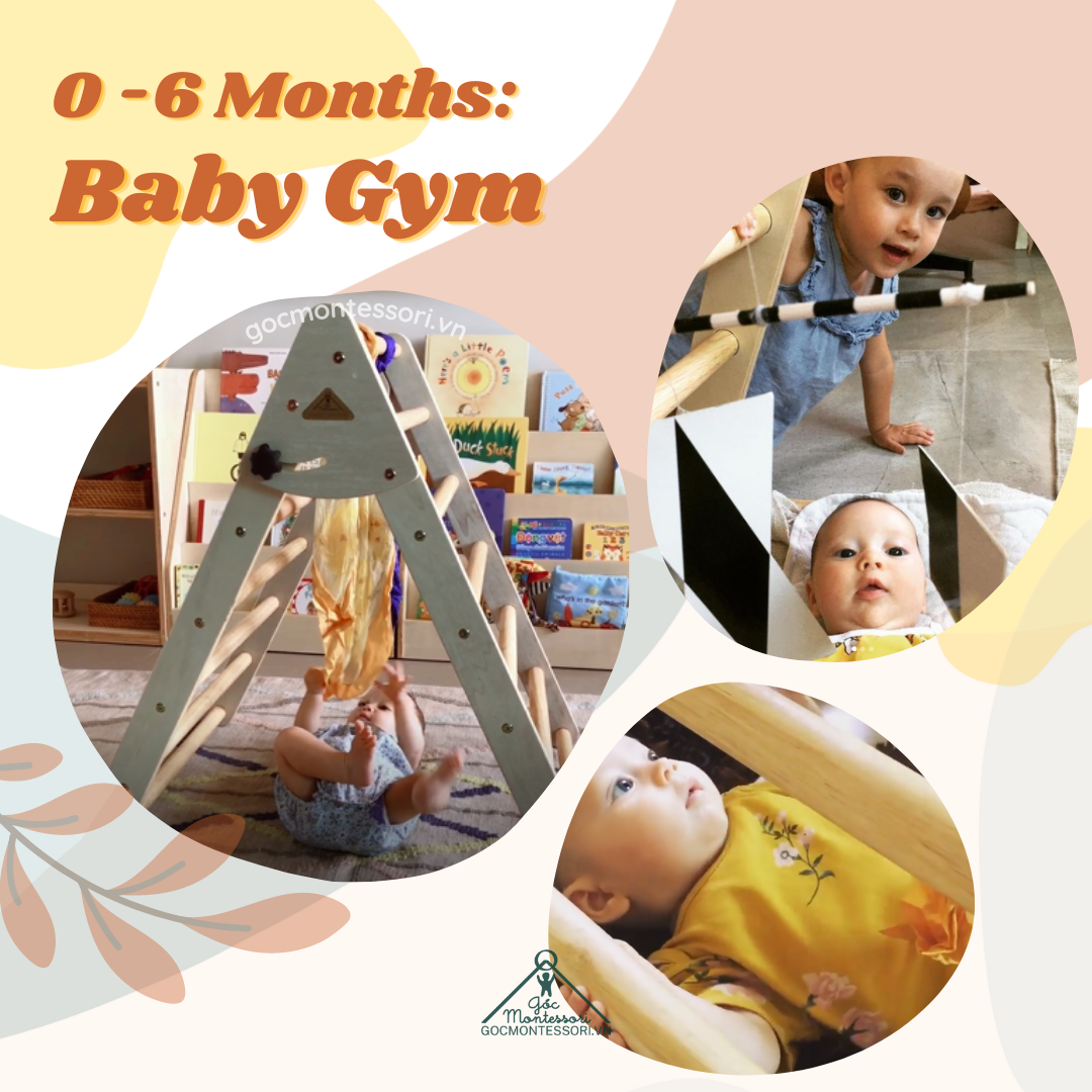 0-6 tháng: Bé tập gym (Baby Gym). Ở giai đoạn đầu, Thang leo trèo Pikler có thể được sử dụng như một cái baby gym, bạn có thể treo các bộ chuyển động kích thích thị giác