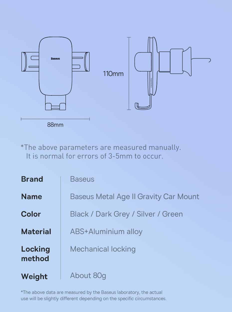 Kẹp Điện Thoại Giá Đỡ Điện Thoại Trên Ô Tô Xe Hơi Gắn Cửa Gió Baseus Metal Age II Sang Trọng Hiện Đại - Hàng Chính Hãng