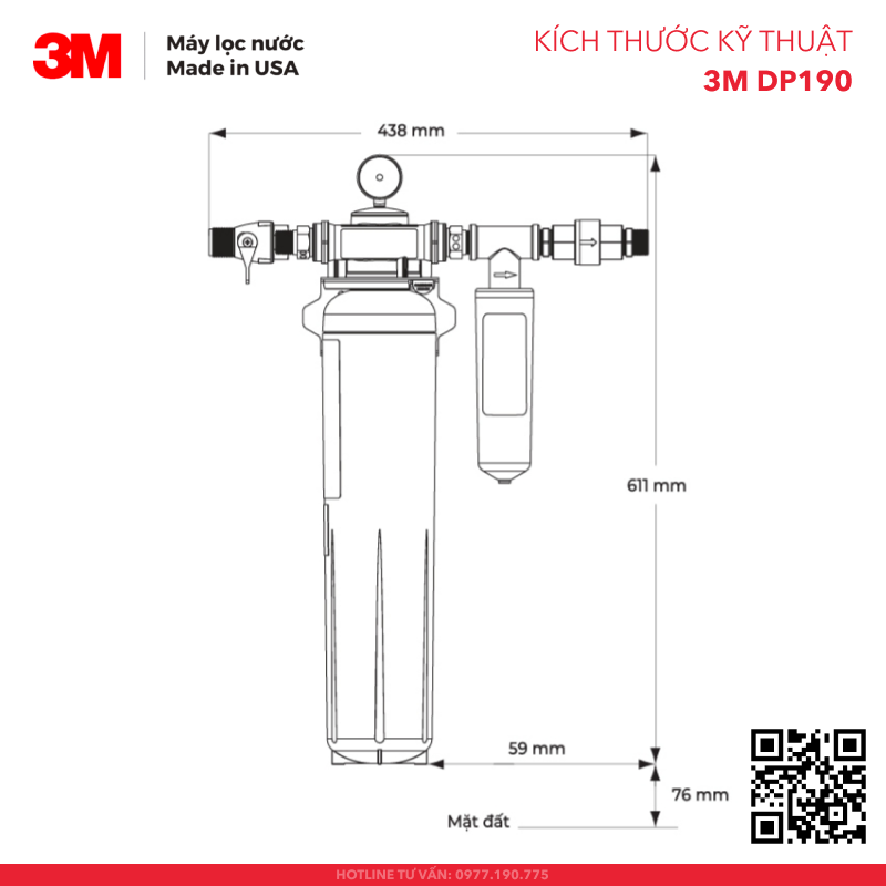 Kích thước kỹ thuật của Máy Lọc Nước 3M DP190 Chuyên Dùng Trong Thương Mại tại Điện máy HAPA - 01