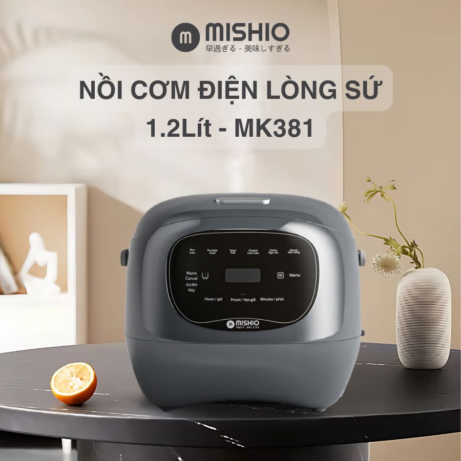 Nồi cơm điện lòng sứ dưỡng sinh 1.2L Mishio MK381 - Hàng chính hãng 