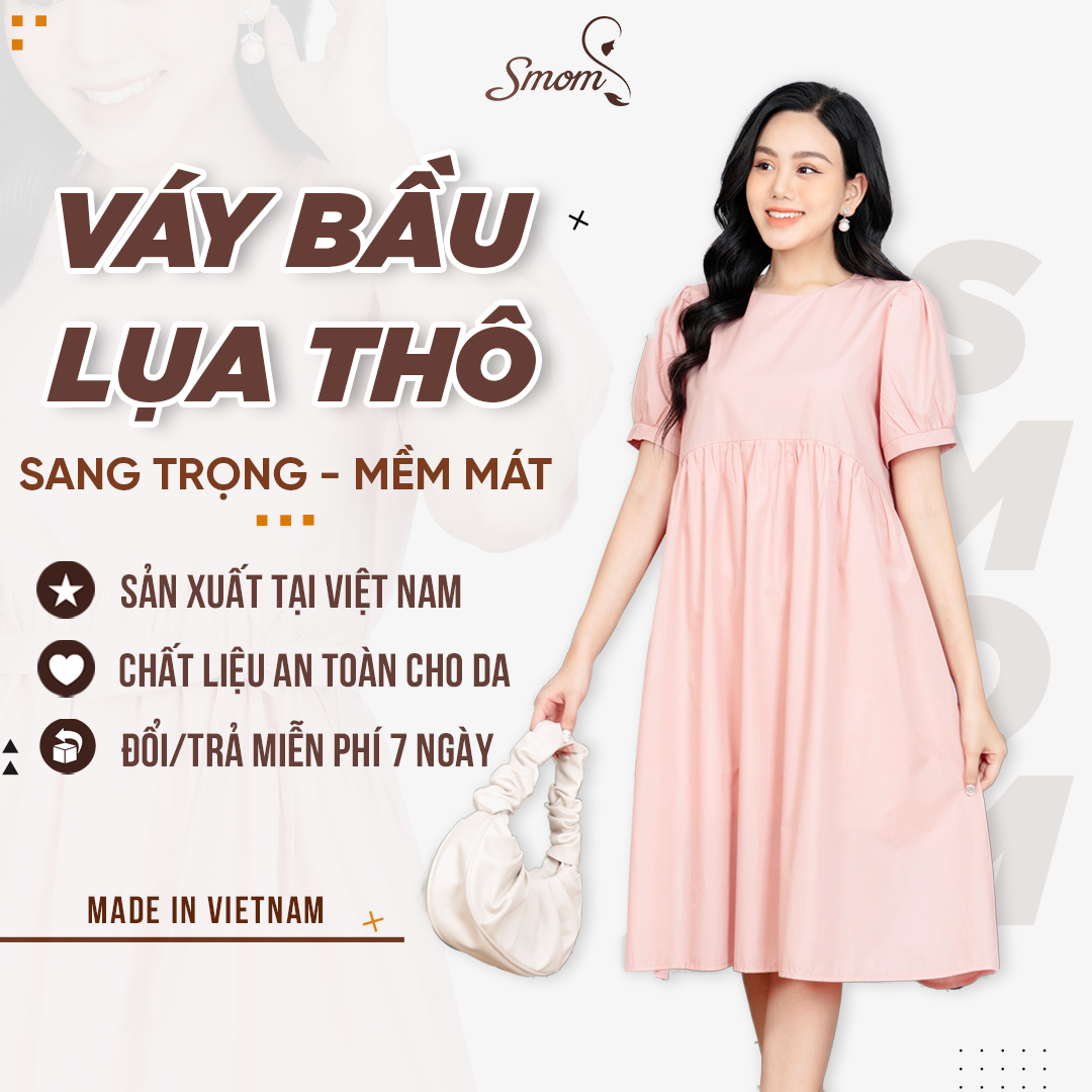 Váy Bầu Thiết Kế Chất Liệu Lụa Thô Mềm mại Thoáng mát - Đầm bầu công sở thương hiệu Smom Việt Nam - Mã MM02 1