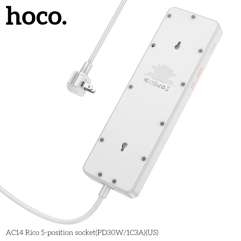 Ổ cắm điện cao cấp đa năng công suất cao 2500W, với 3 cổng USB và 1 cổng Type-c, 5 ổ cắm tiện lợi hỗ trợ sạc nhanh chống cháy, nổ AC14 - Hàng nhập khẩu (màu ngẫu nhiên)