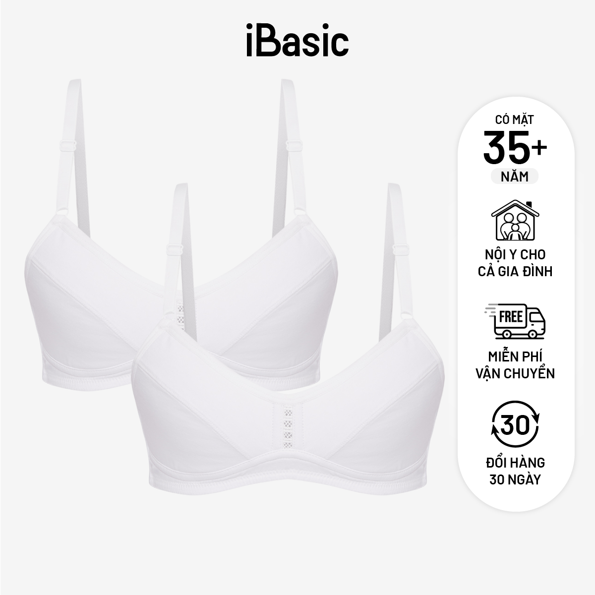 Combo 2 áo lót học sinh không mút phối ren iBasic VA107