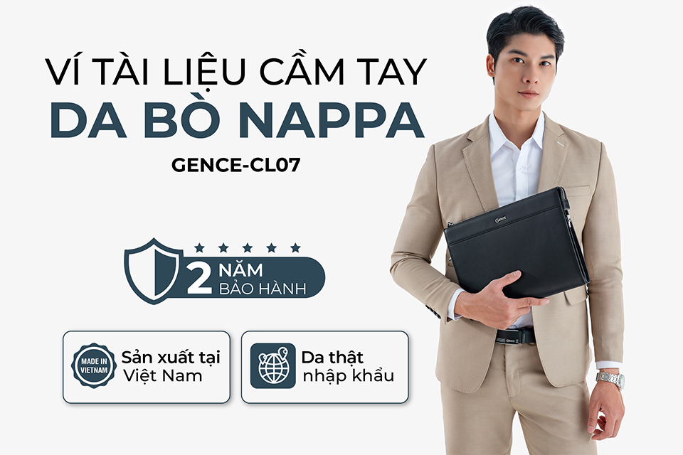 Ví Cầm Tay Nam Clutch Da GENCE CL07 Da Bò Cao Cấp Màu Đen Có Dây Đeo Vai
