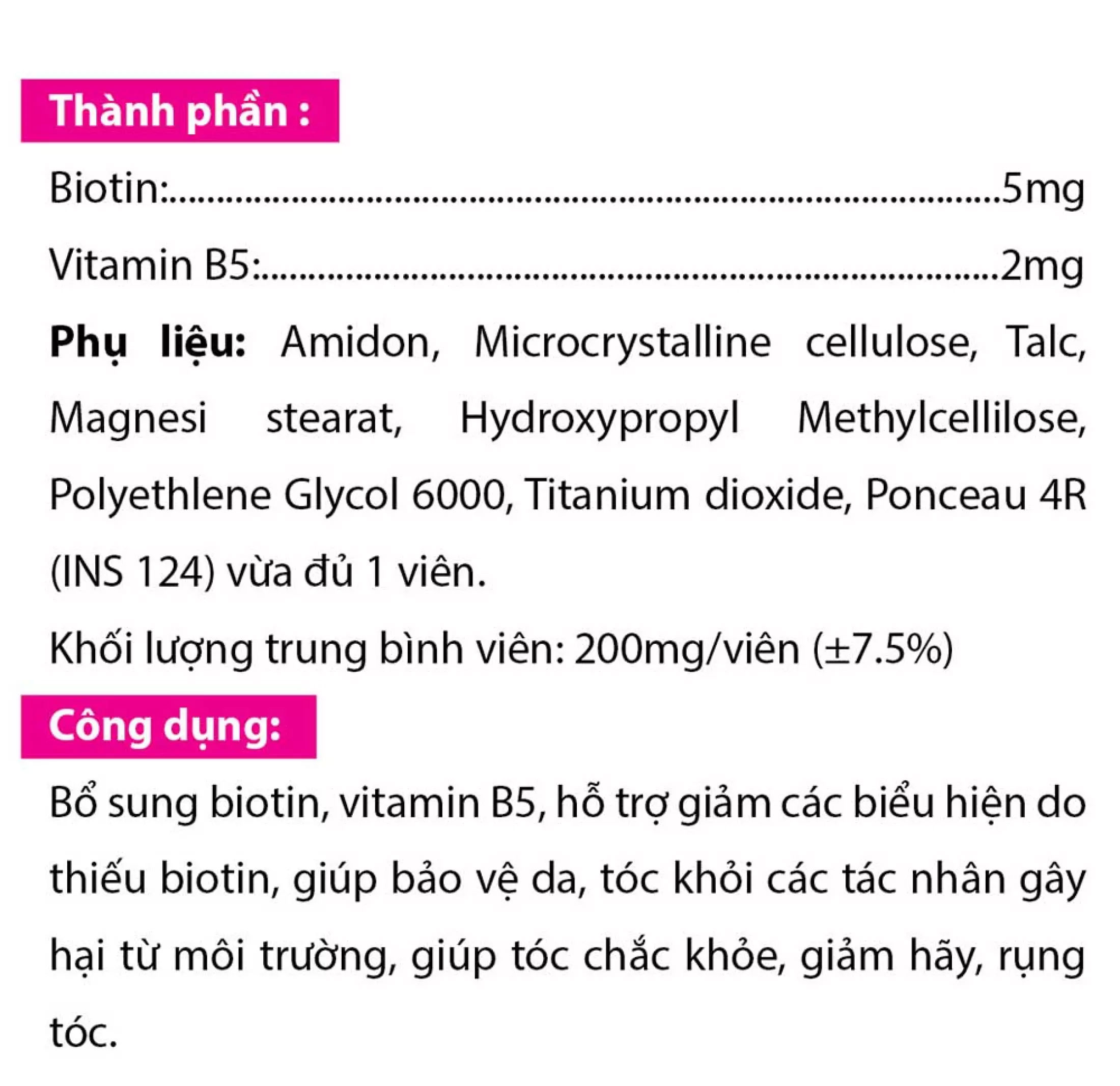 Viên uống bổ sung Biotin, Vitamin B5 Rostex giúp tóc chắc khỏe, giảm gãy rụng tóc, bảo vệ da tóc - Hộp 20 viên