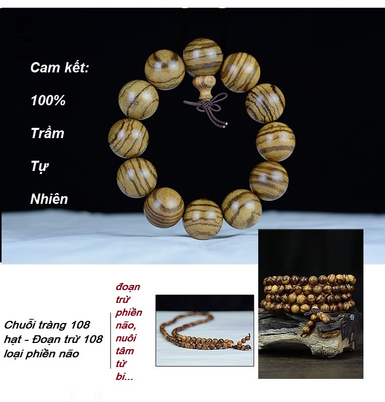 Set Vòng đeo tay Gỗ Trầm Hương Tự Nhiên, Kèm Hộp đựng Hoa hồng