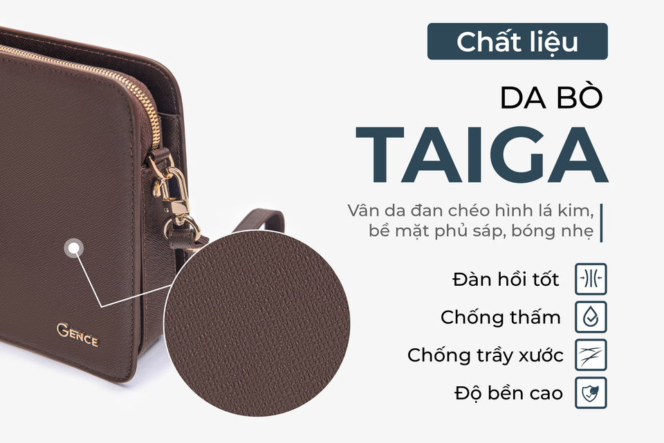 Ví Cầm Tay Clutch Da Nam Hàng Hiệu GENCE CK15 Da Bò Khóa Số Cao Cấp Màu Nâu