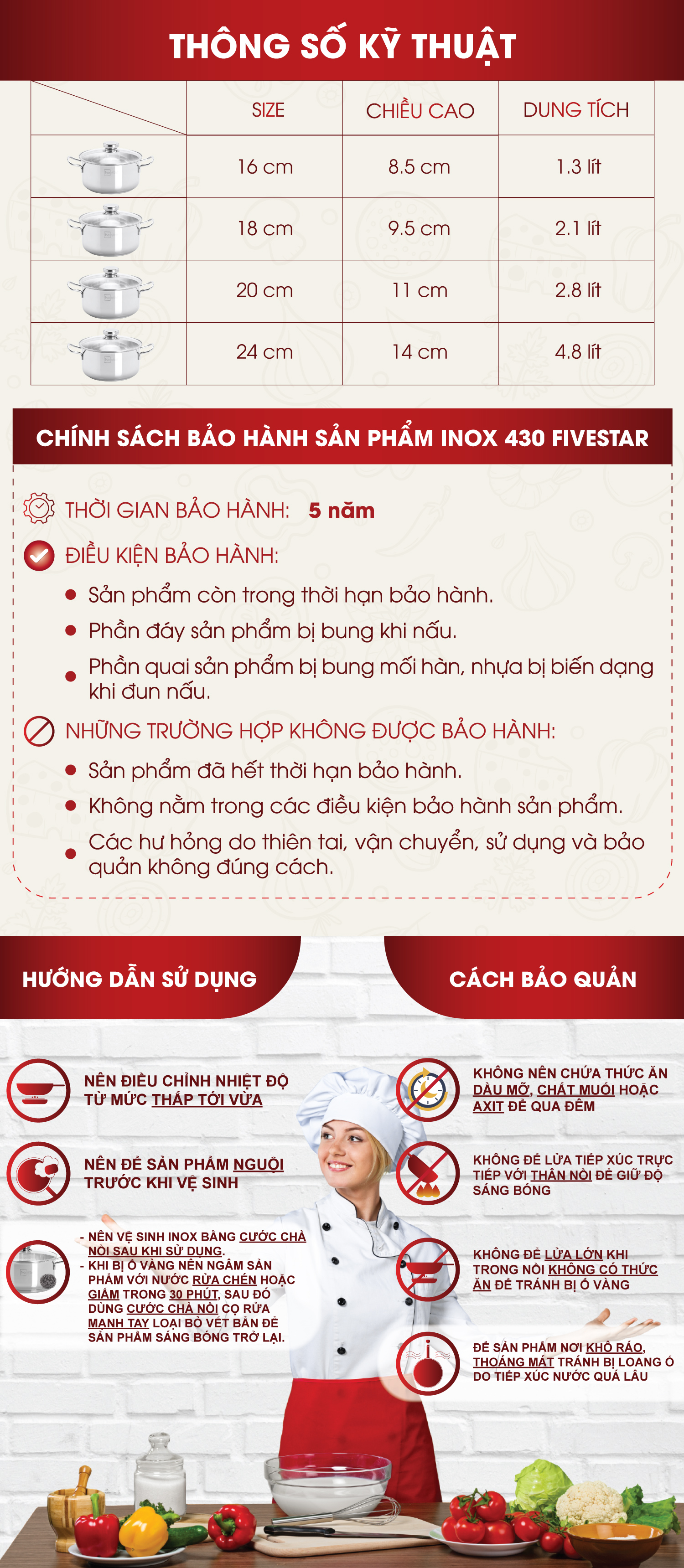 Bộ nồi chảo chống dính Fivestar 3 đáy từ nắp kính ( tặng 2 vá canh )