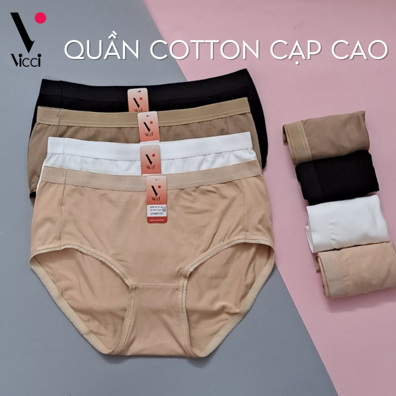 Quần lót nữ cotton trơn cạp cao Vicci 105 ôm gọn vòng 3, mềm mại, thấm hút mồ hôi, kháng khuẩn, khử mùi (có bigsize)