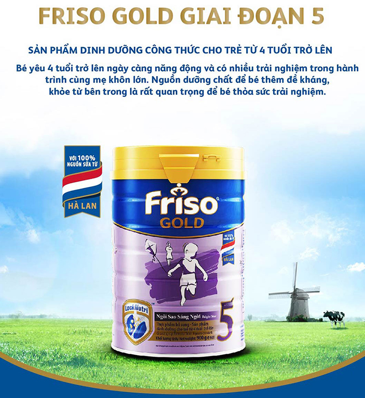 Sữa Bột Friso Gold 5 Dành Cho Bé Từ 4 Tuổi Trở Lên 900g