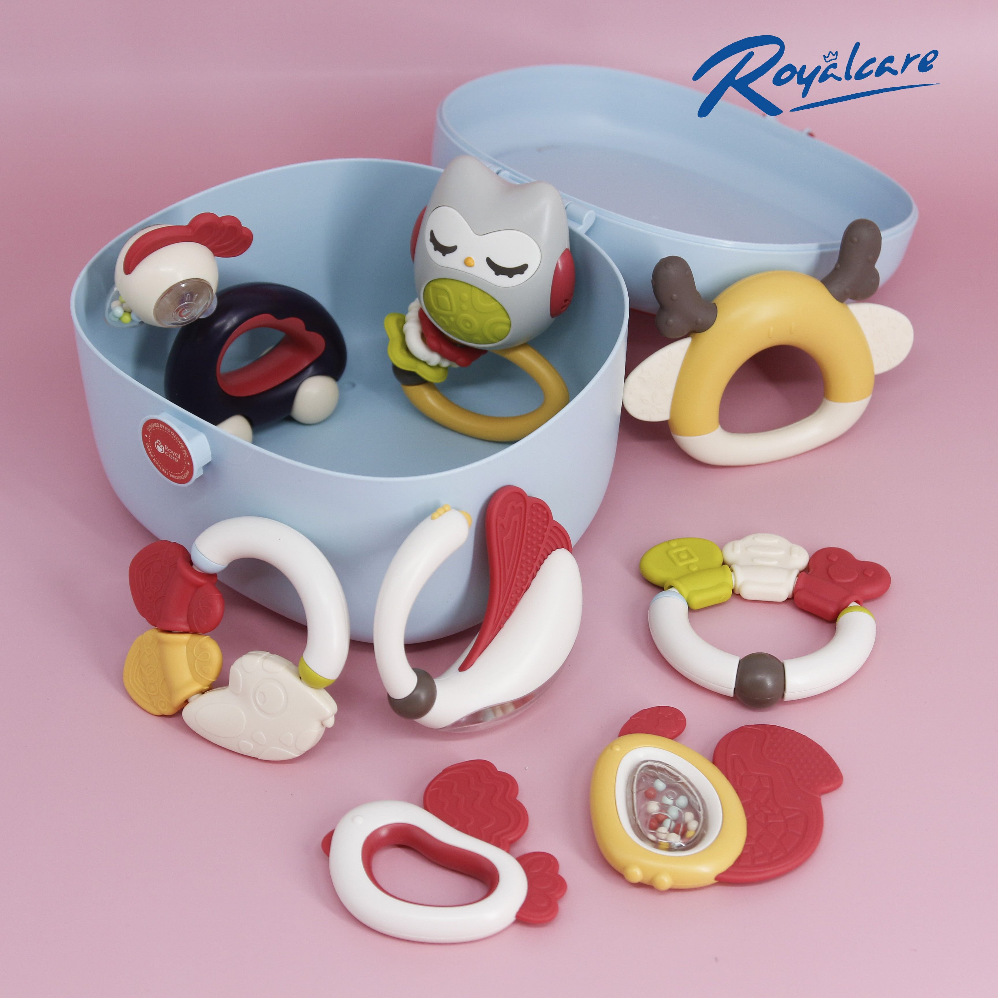 Đồ chơi xúc xắc gặm nướu 8 món có hộp đựng RoyalCare 822-493-S8 màu sắc đáng yêu,âm thanh vui tai, thich thú