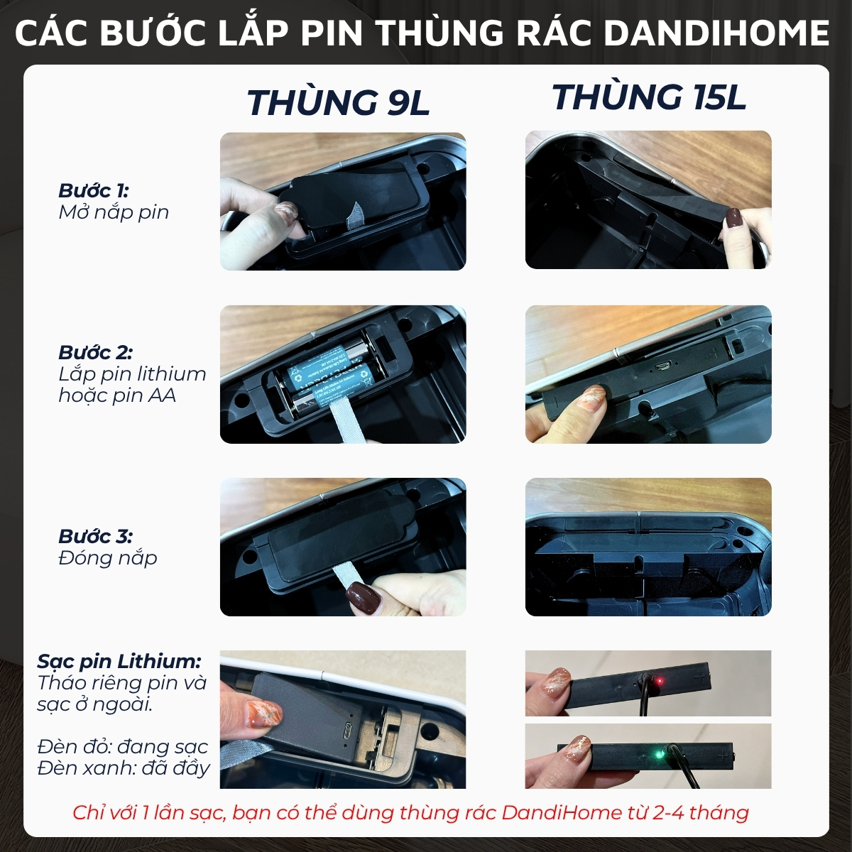 Thùng rác thông minh cảm ứng tự động đóng mở DandiHome - Tặng pin sạc Micro usb