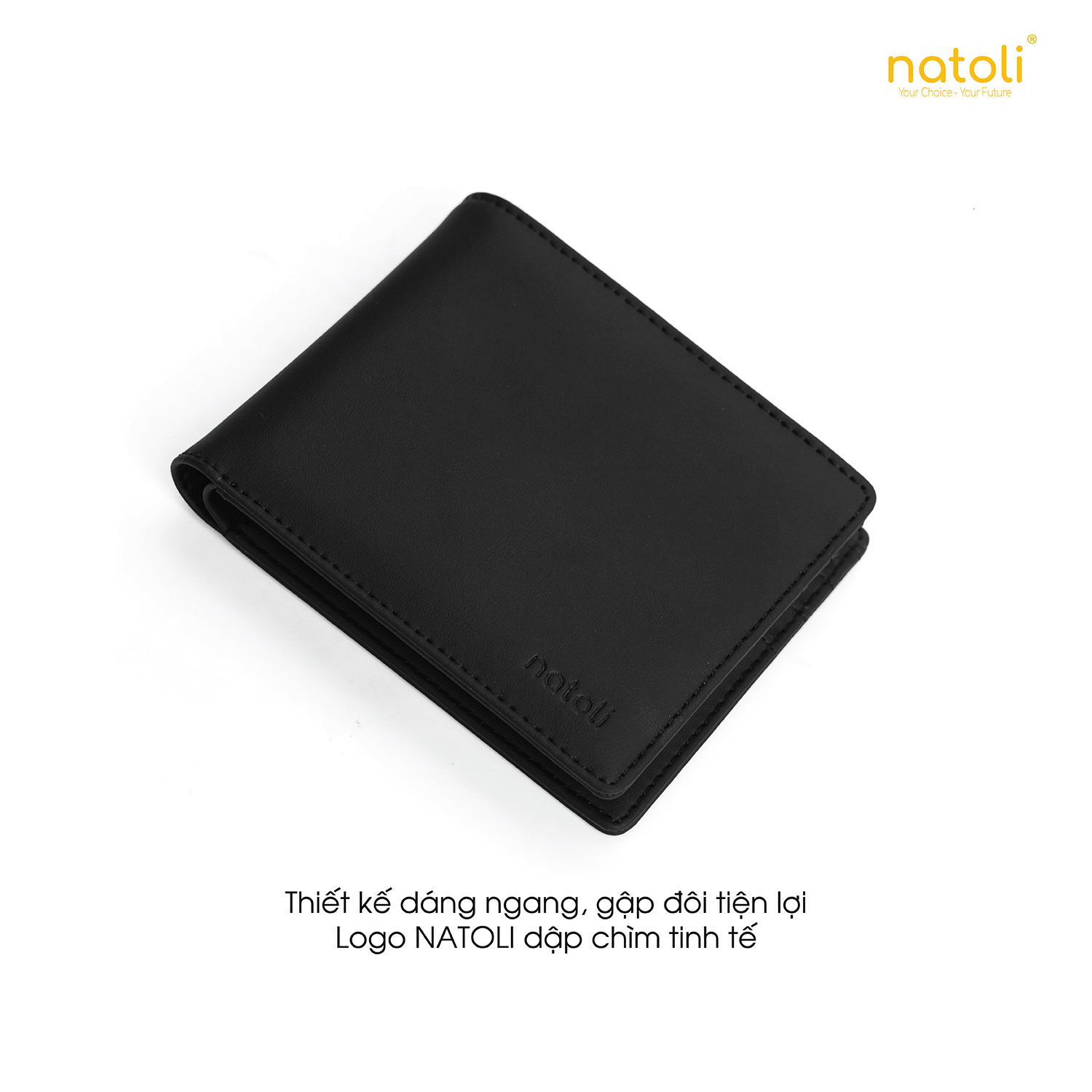Ví da nam nữ dáng ngang NATOLI gập đôi đựng thẻ cầm tay cao cấp BST Simple Horizontal Wallet V4