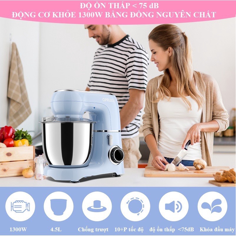 Máy nhào bột OPRULVE 4.5L 1300W model SM-1530- Trộn bột, đánh kem, đánh trứng, .. Hàng chính hãng MALAYSIA