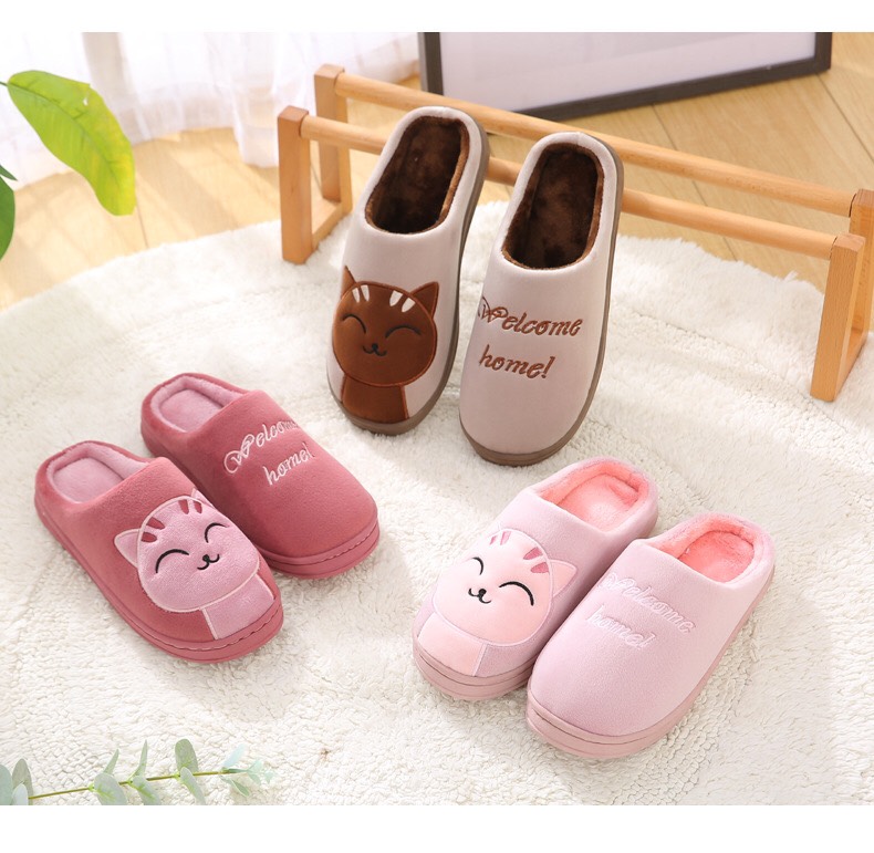 Dép Bông Đi Trong Nhà Hình Mèo Dễ Thương Cực Êm, Đế Nhựa Dẻo Được Khâu Rất Chắc Chắn. DP97