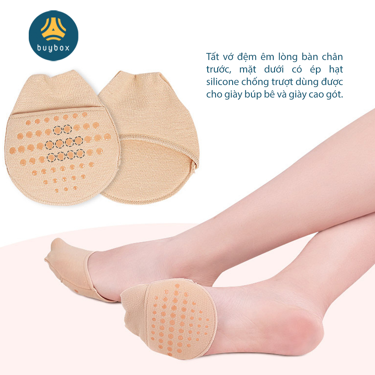 Vớ thiết kế mỏng nhẹ, màu sắc tinh tế, kết hợp hạt silicone massage, giảm tình trạng thốn bàn chân hiệu quả - BuyBox - BBPK340