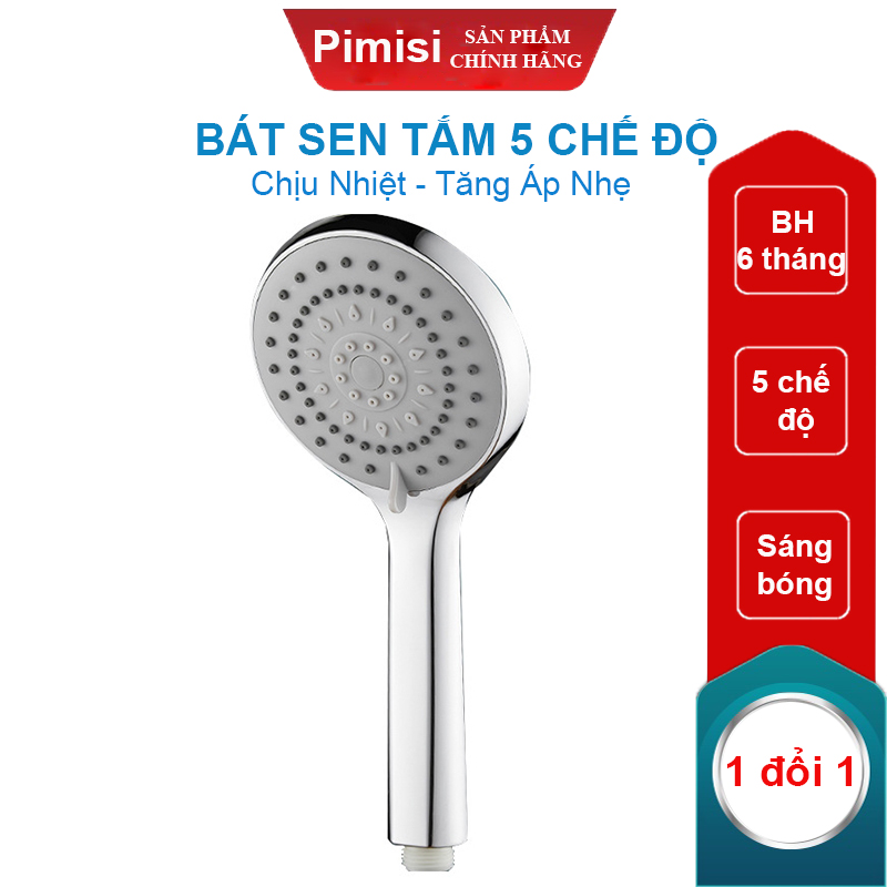 Bát Sen Tắm Chịu Nhiệt 5 Chế Độ Pimisi PBS-503 Tăng Áp Nhẹ Cho Vòi Tắm Hoa Sen Nóng Lạnh Với Tay Sen Bằng Nhựa Cao Cấp Mạ Xi Inox Sáng Bóng Kiểu Tròn To - Ổn Định Nhiệt Độ Theo Công Nghệ Đầu Phun Cao Su Massage Dạng Phun Mưa Tiết Kiệm Nước | Chính Hãng