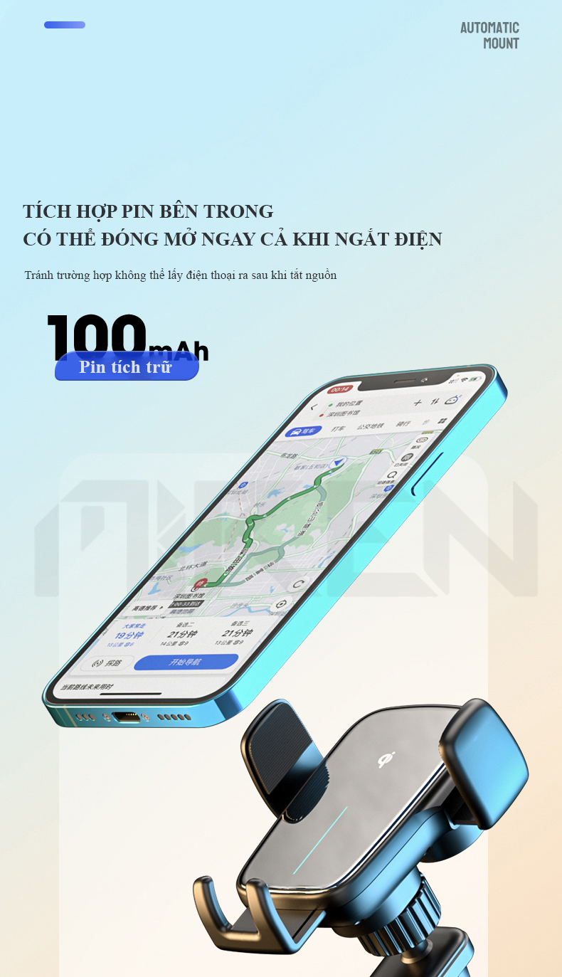 Giá Đỡ Điện Thoại Ô Tô Xe Hơi Cảm Ứng - Hỗ Trợ Sạc Không Dây Qi – Xoay Chuyển Góc Độ Ngang Dọc Kẹp Cánh Điều Hòa Hoặc Dùng Đế Hít Kèm Theo – Hàng Chính Hãng