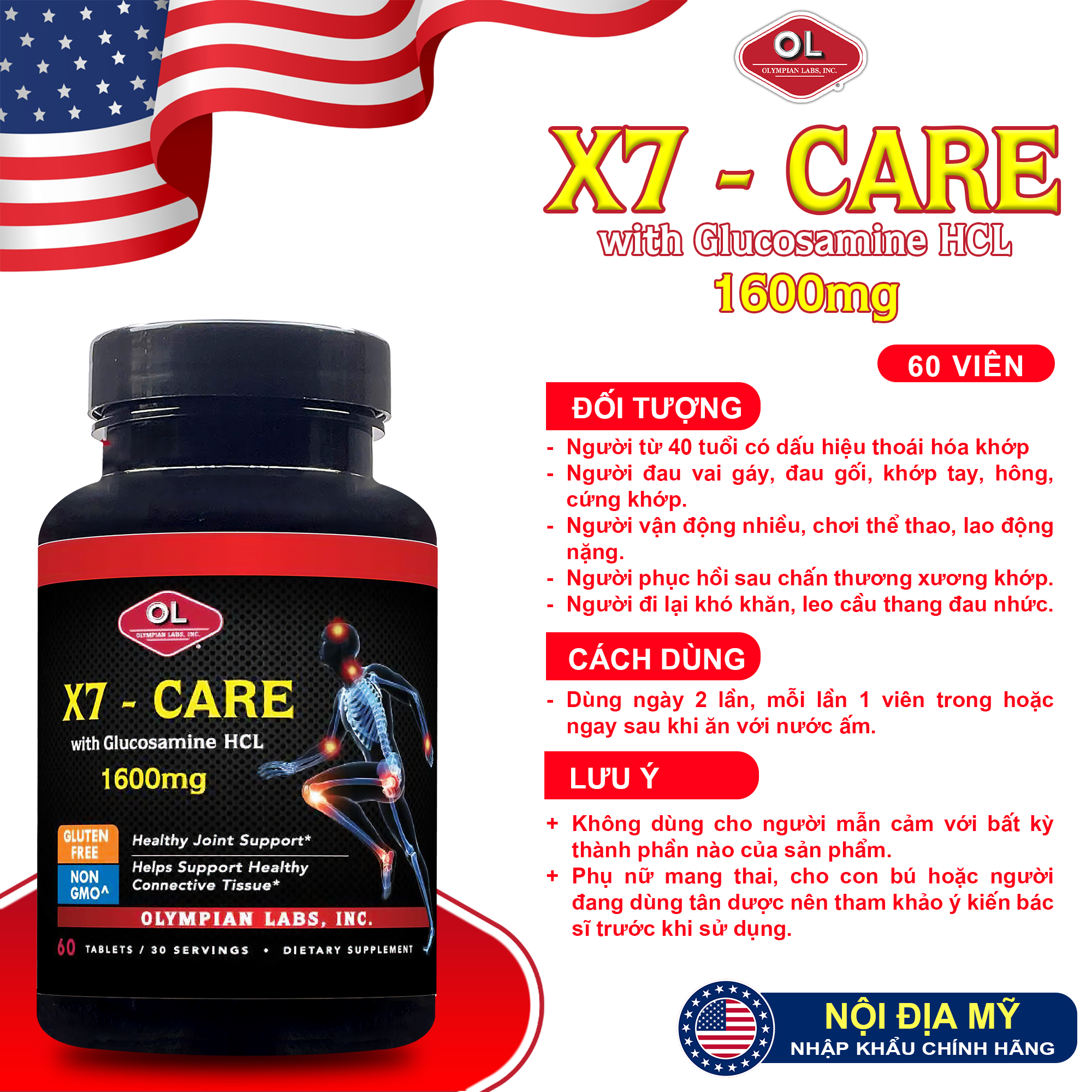 X7-Care Olympian Labs Mỹ – 60V | Tăng Dịch Khớp, Tái Tạo Sụn, Giảm Đau Nhức, Ngừa Thoái Hóa Khớp