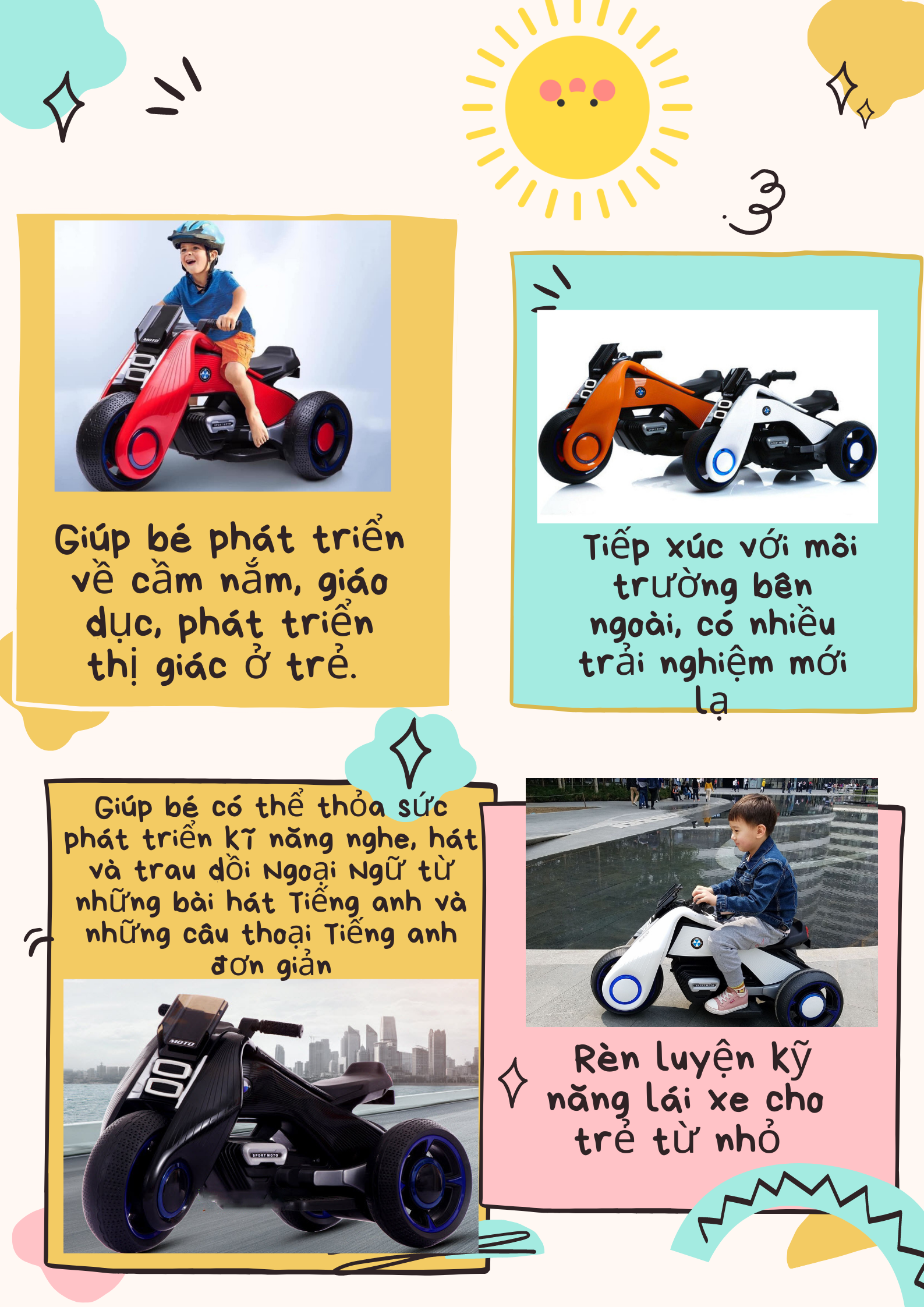 Xe máy điện trẻ em, xe moto điện cho bé có kết nối Bluetooth TILO KIDS TLK-9999