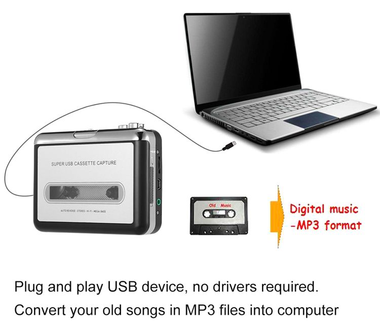 USB Cassette Capture Tape to PC MP3 CD Converter Digital File Audio Music Player