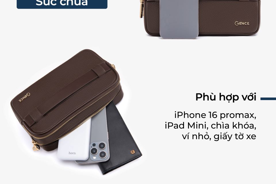 Ví Da Cầm Tay Clutch Nam Chính Hãng GENCE RB09 Da Bò Khóa Vân Tay Cao Cấp Màu Nâu