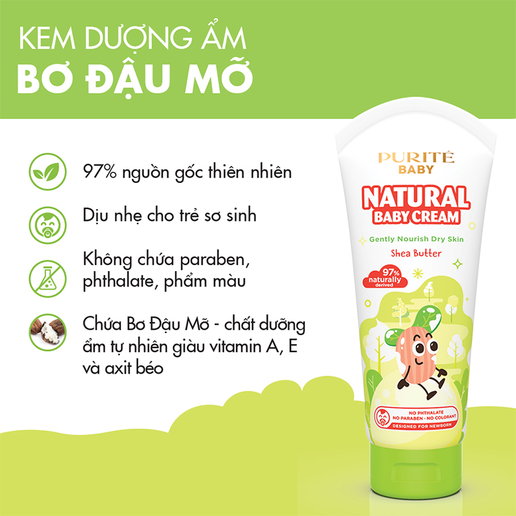 Kem Dưỡng Ẩm Purité Baby Bơ Đậu Mỡ Natural Baby Cream Shea Butter (100ml)