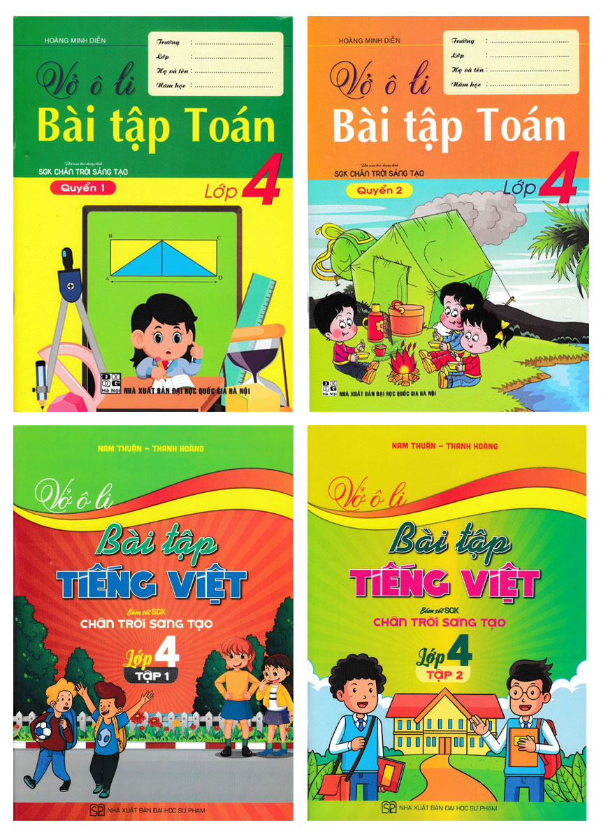 Combo Vở Ô Li Bài Tập Toán + Tiếng Việt Lớp 4 (Bám Sát SGK Chân Trời Sáng Tạo) (Bộ 4 Cuốn) - HA