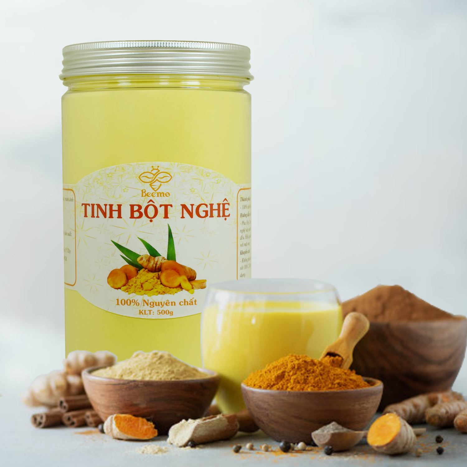 Tinh bột nghệ nguyên chất Beemo - Đắp mặt, hỗ trợ điều trị dạ dày đau bao tử, làm viên tinh nghệ mật ong 1