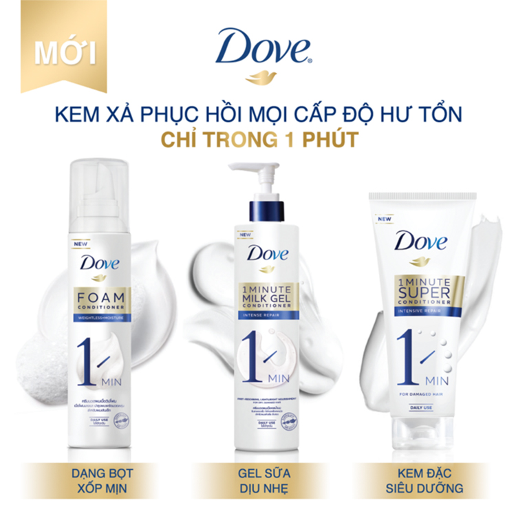 Kem Xả Dove Phục Hồi Hư Tổn 1 Phút Dạng Gel Sữa Dưỡng (150ml)