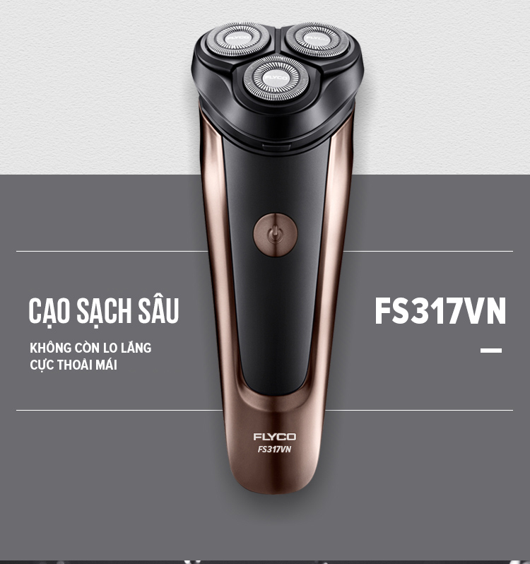 Máy Cạo Râu Flyco FS317VN 3 Lưỡi Kép Thân Máy Kháng Nước Sạc Nhanh 1 Giờ Cáp Sạc USB - Hàng Chính Hãng