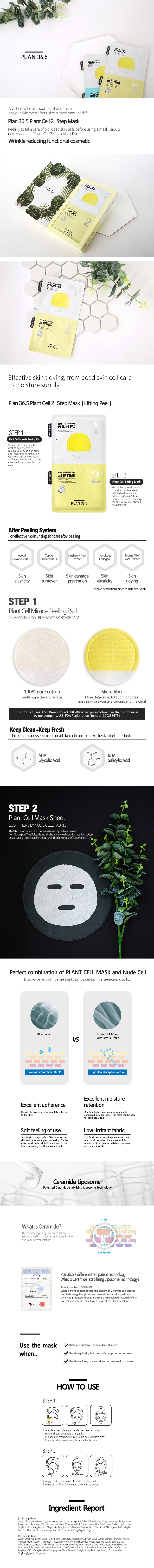 Mặt Nạ 2 Bước Tẩy Tế Bào Chết & Nâng Cơ Lifting Peel Plan36.5 Hàn Quốc - Tăng Độ Đàn Hồi, Cung Cấp Dưỡng Chất & Cải Thiện Nếp Nhăn - Chiết Xuất Từ Tế Bào Gốc Thực Vật (10g + 25g/ Miếng) (10 Miếng/ Hộp)