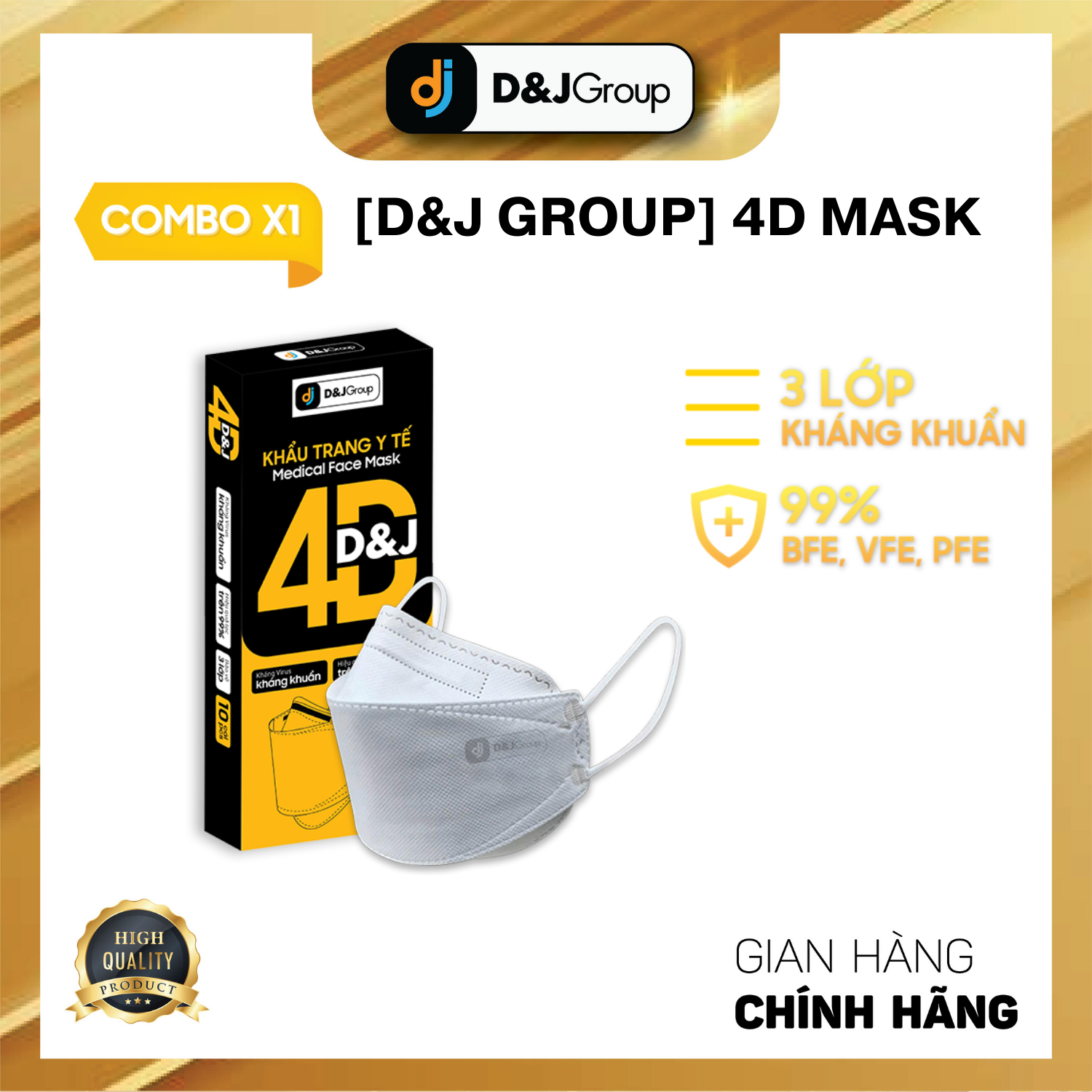 [combo 3 hộp - 4d d& j] - khẩu trang y tế d& j 4d đạt chuẩn kf94, kháng khuẩn cao cấp (10 cái hộp) 1